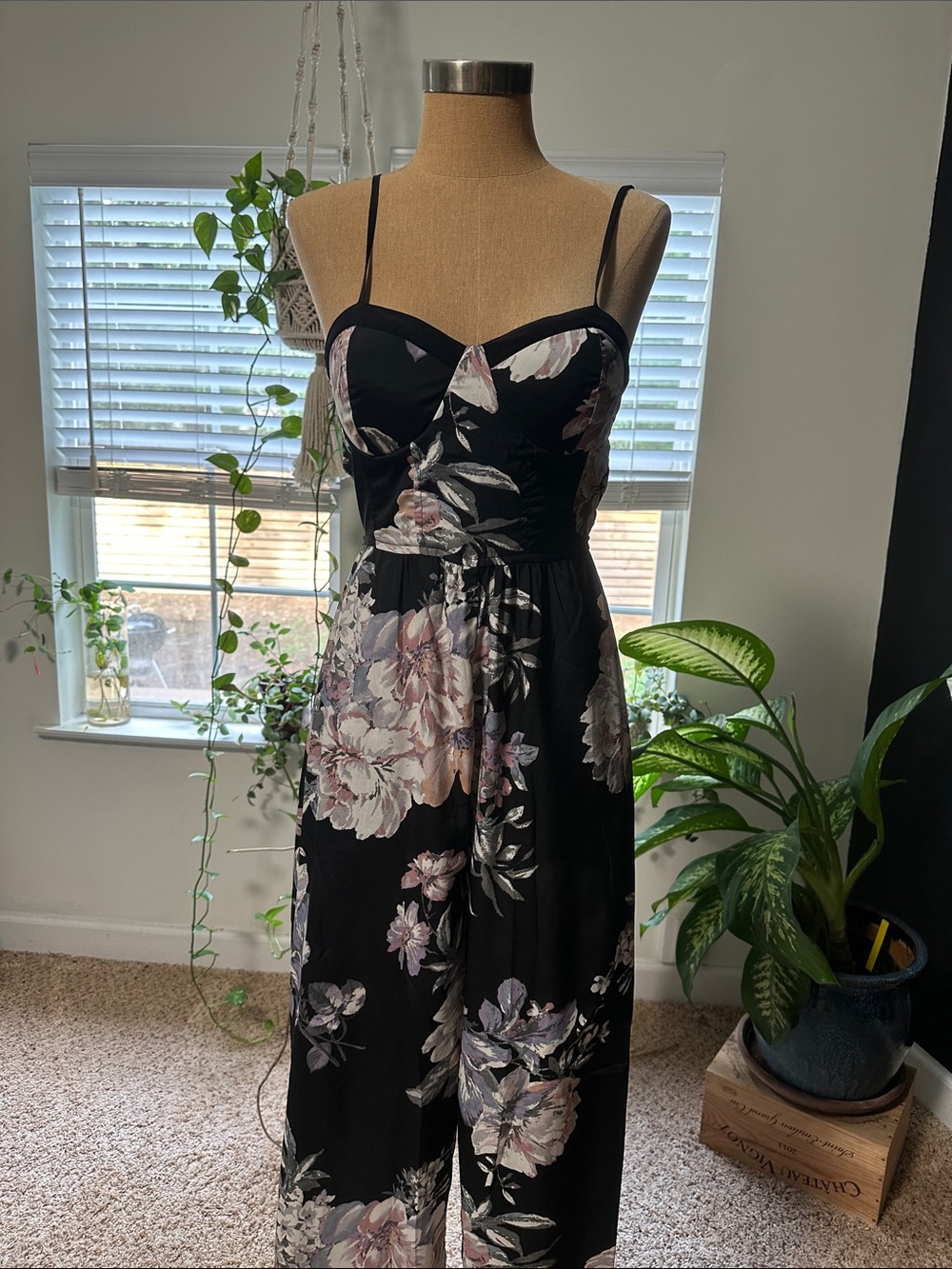 Black floral jumpsuit with pockets